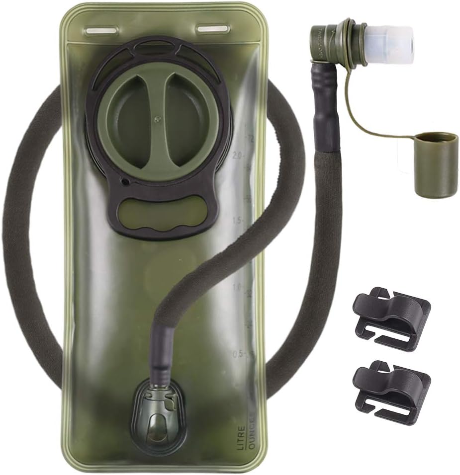2L Hydration Bladder, BPA Free Water Bladder for Hiking Backpack 2 Liter Military Green Water Storage Bag with Insulated Tube, Hydration Back Pack Replacement for Outdoor Camping Running Cycling