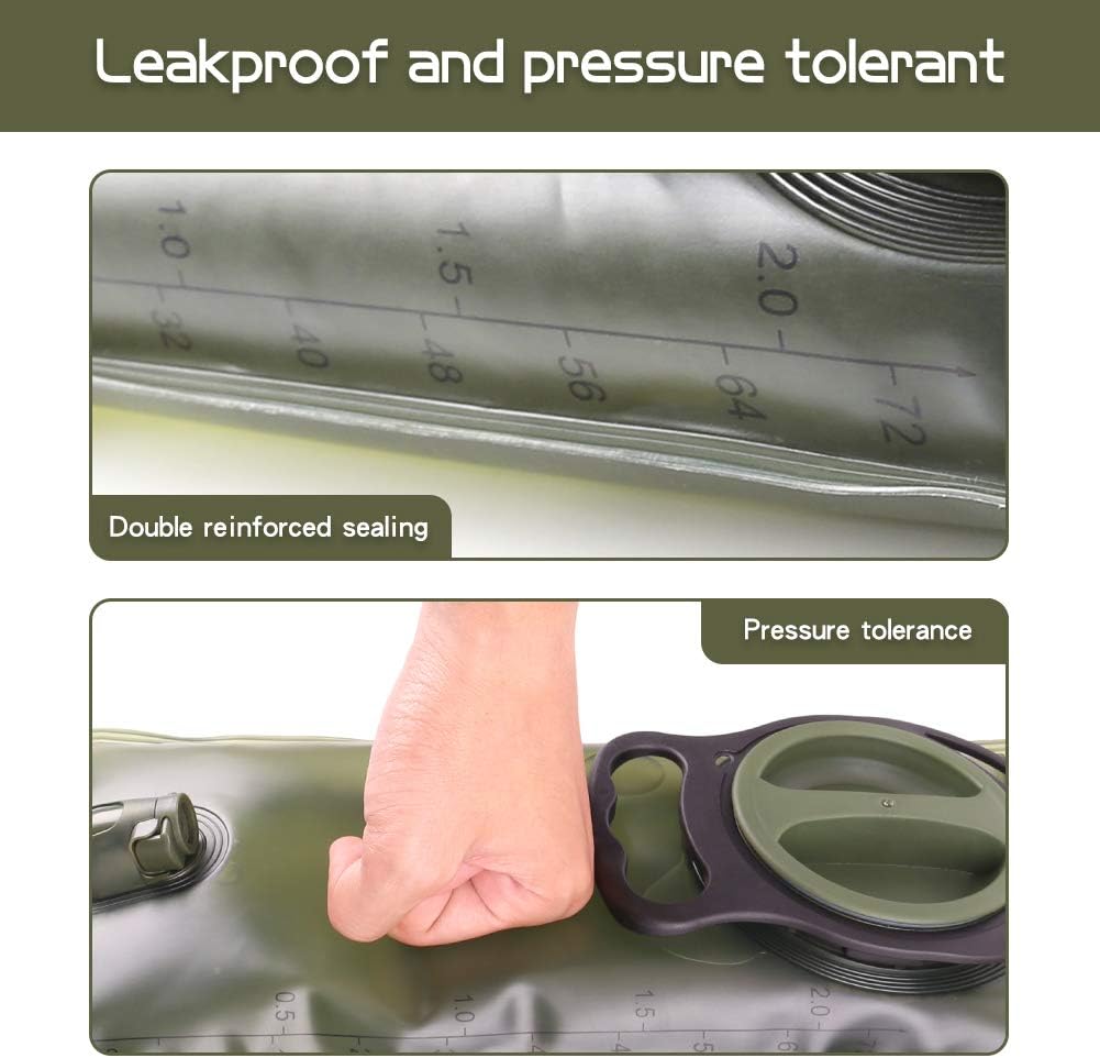 2L Hydration Bladder, BPA Free Water Bladder for Hiking Backpack 2 Liter Military Green Water Storage Bag with Insulated Tube, Hydration Back Pack Replacement for Outdoor Camping Running Cycling - Image 4