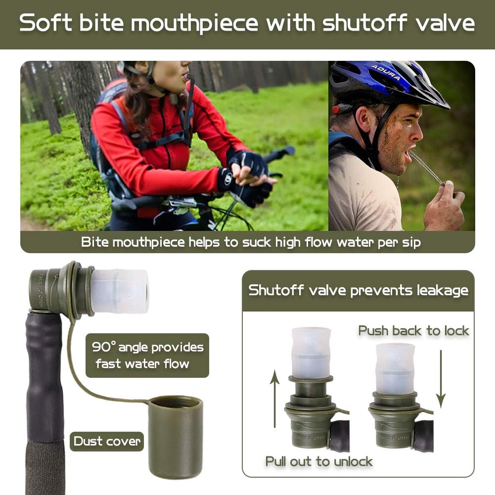 2L Hydration Bladder, BPA Free Water Bladder for Hiking Backpack 2 Liter Military Green Water Storage Bag with Insulated Tube, Hydration Back Pack Replacement for Outdoor Camping Running Cycling - Image 5