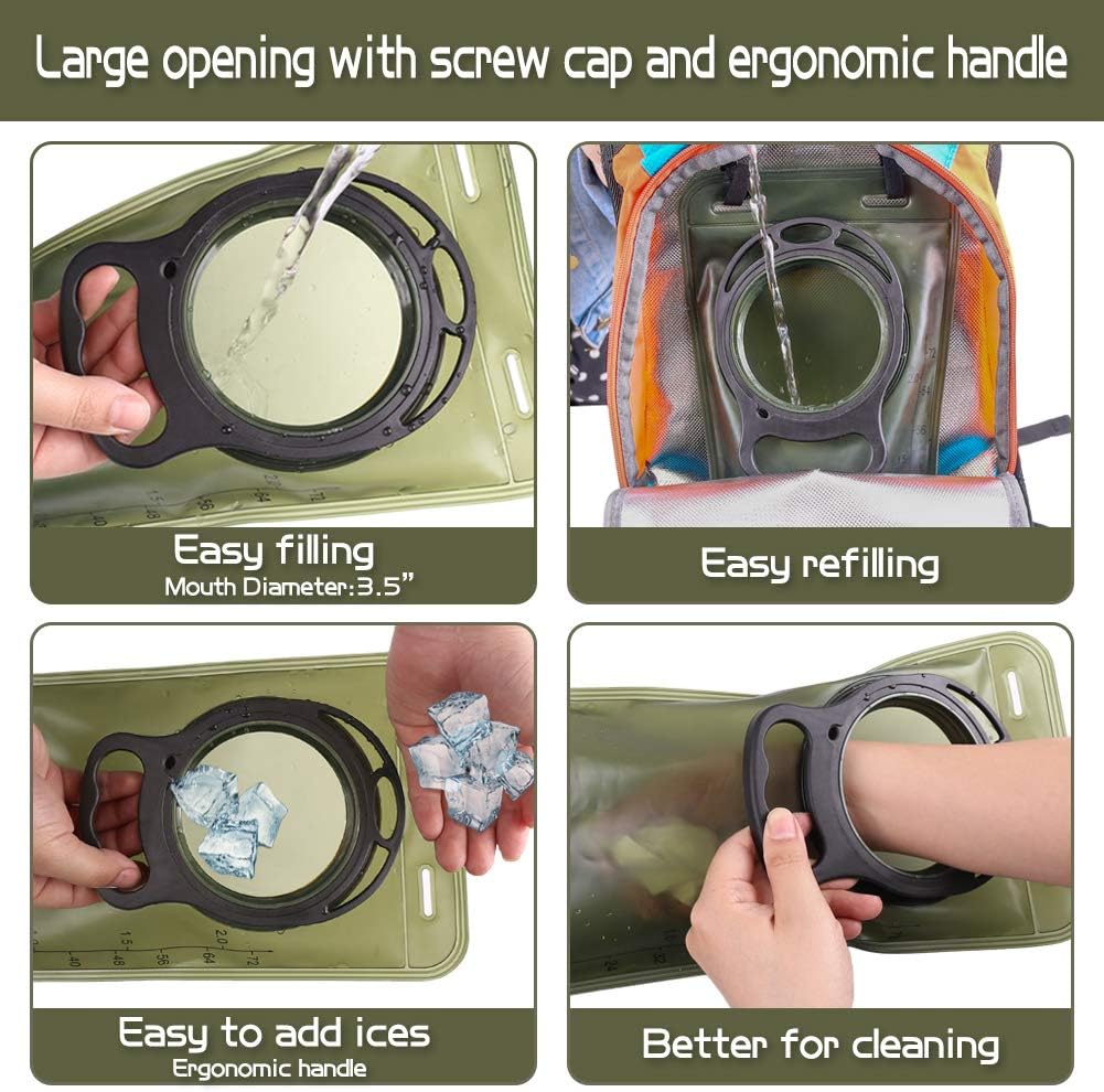 2L Hydration Bladder, BPA Free Water Bladder for Hiking Backpack 2 Liter Military Green Water Storage Bag with Insulated Tube, Hydration Back Pack Replacement for Outdoor Camping Running Cycling - Image 6