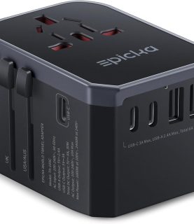 EPICKA Universal Travel Adapter, International Power Plug Adapter with 3 USB-C and 2 USB-A Ports, All-in-One Worldwide Wall Charger for USA EU UK AUS (TA-105C, Black)