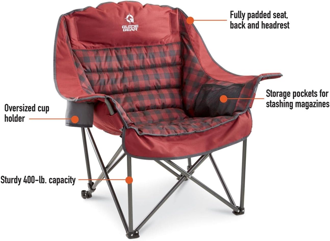 Guide Gear Oversized Extra Large Padded Camping Chair, Portable, Folding, Large Camp Lounge Beach Chairs for Outdoor, Adults, Men and Women, Heavy-Duty 400 Pound Capacity, with Cup Holder - Image 4
