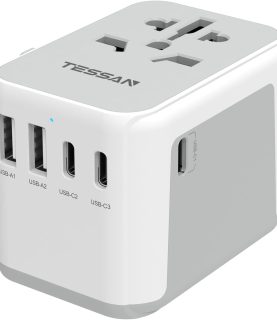 TESSAN Universal Travel Adapter, International Power Adapter 5.6A 28W 3 USB C 2 USB A Ports, Travel Worldwide Plug Adaptor, Outlet Wall Charger for Europe UK EU AUS (Type C/G/A/I)